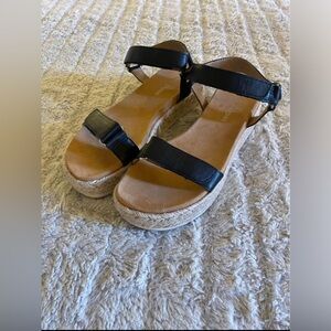 Sun + Stone Rylaan Black Wedge Sandals Size 7.5